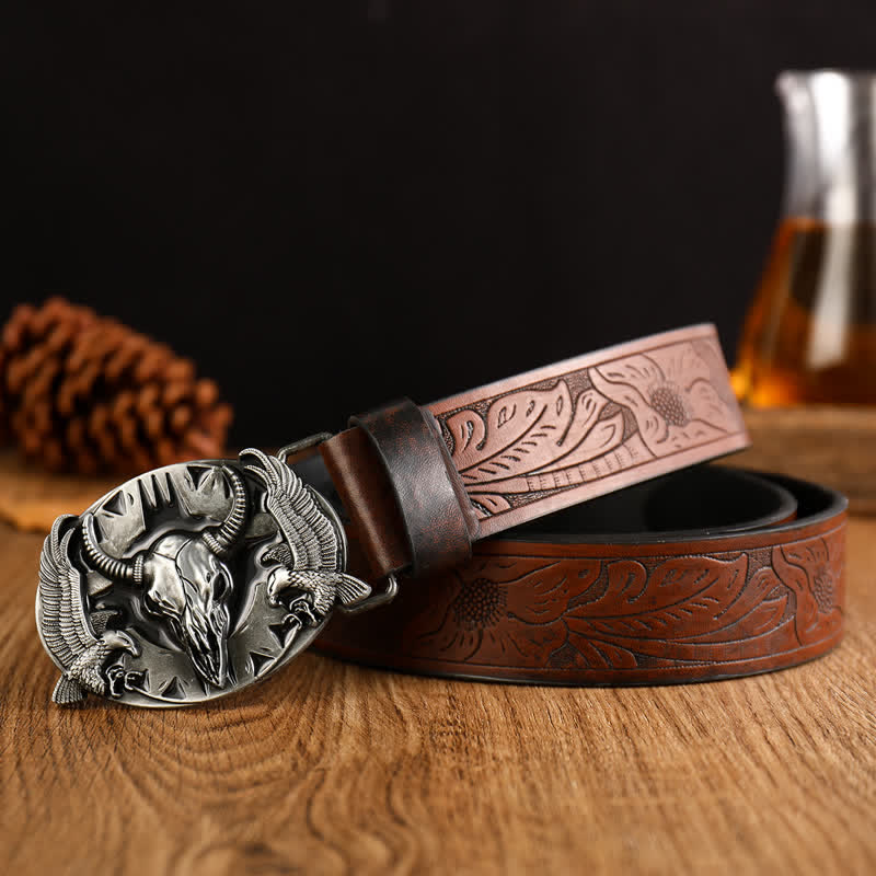 Men's Vintage Bull & Dual Eagles Leather Belt