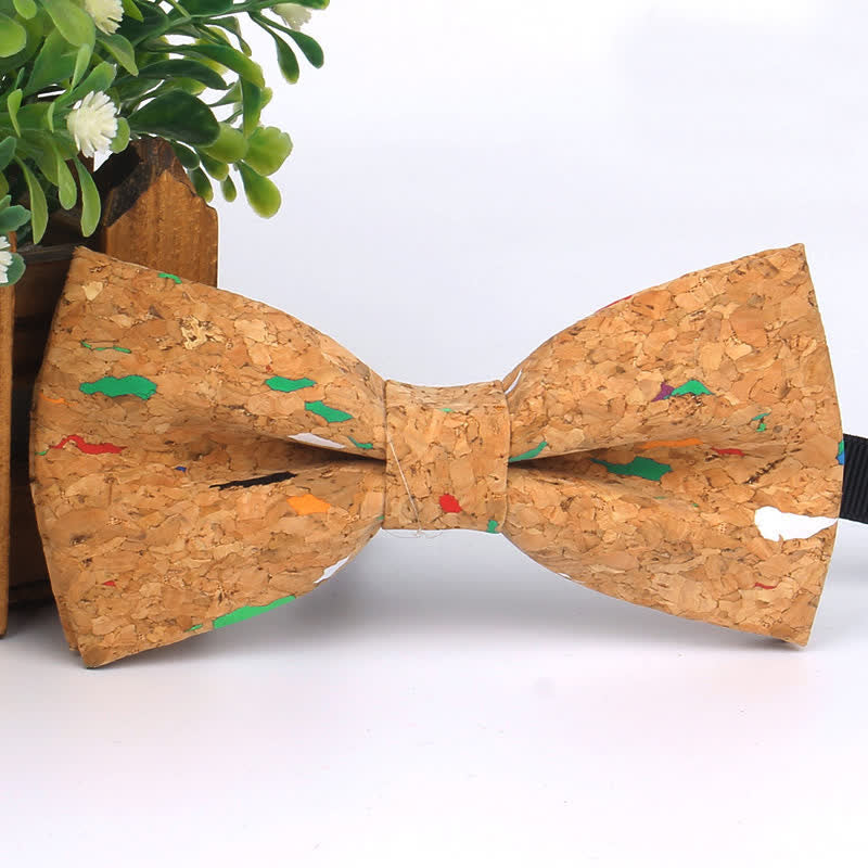 Men's Wood Grain Geometric Print Multi-Color Bow Tie