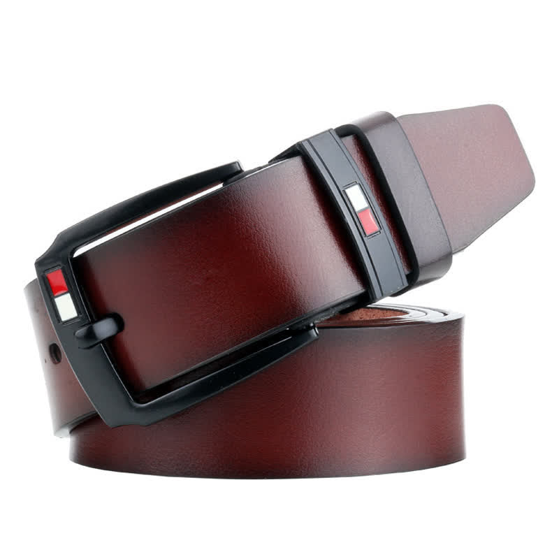 Men's Retro Black Buckle Leather Belt - Coffee - 44 - image 8