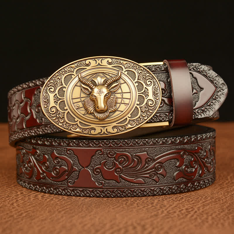 Men's Classical Sheep Head Buckle Leather Belt