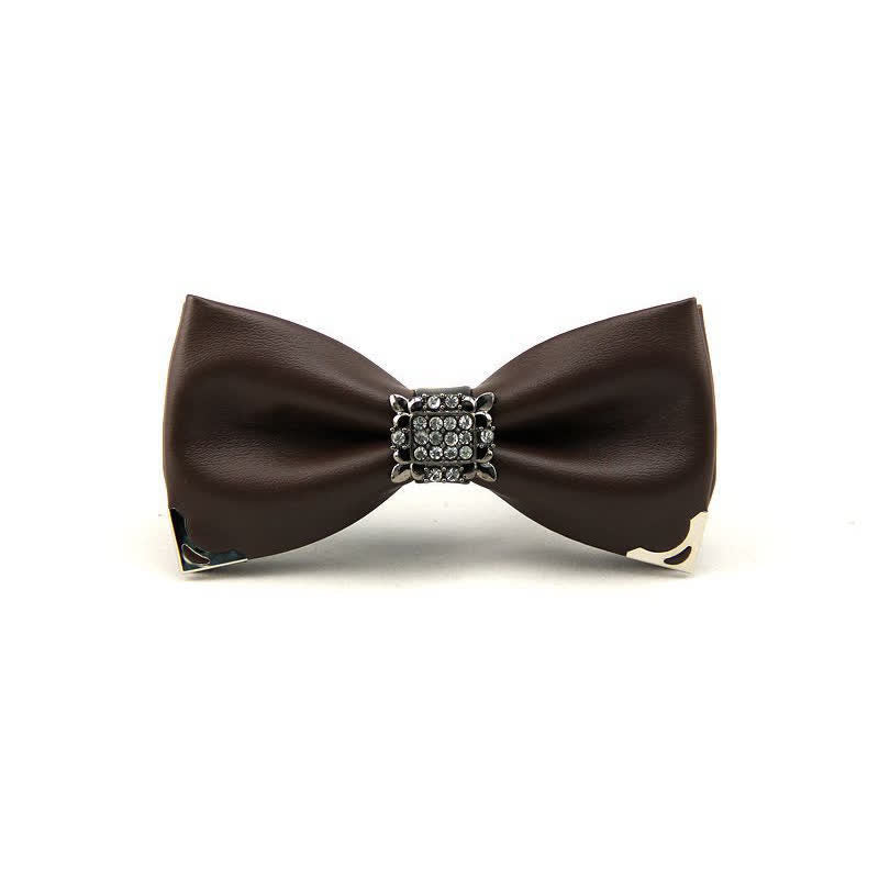 Men's Crystal Rhinestone Leather Bow Tie