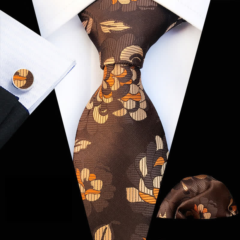 3Pcs Men's Chrysanthemum Floral Necktie Set