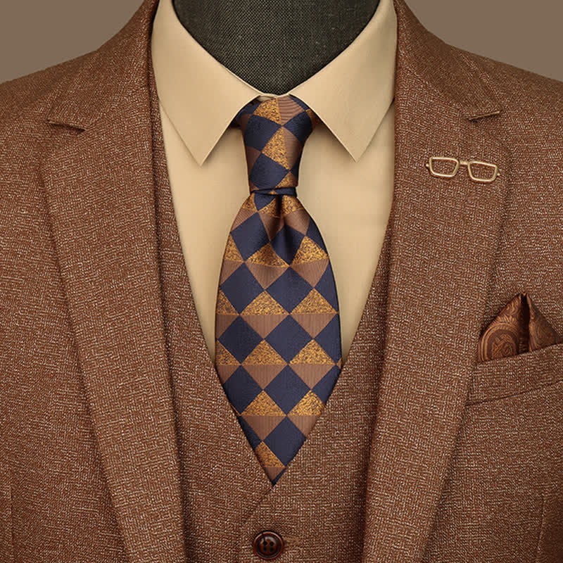 Men's Rustic Gold & Navy Checked Necktie - Rustic Gold & Navy - image 0