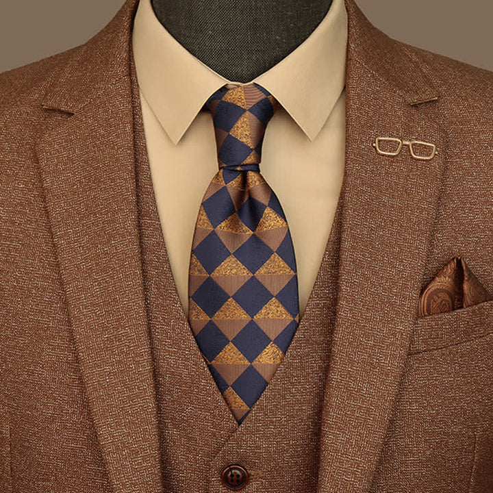 Men's Rustic Gold & Navy Checked Necktie - Rustic Gold & Navy - image 0