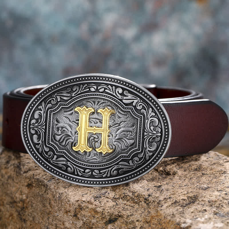 DIY Unisex Hip Hop Initial Letter Embossment Buckle Leather Belt
