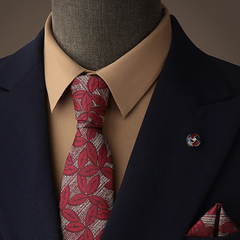 Men's White & Burgundy Leaves Necktie - White & Burgundy - image 0