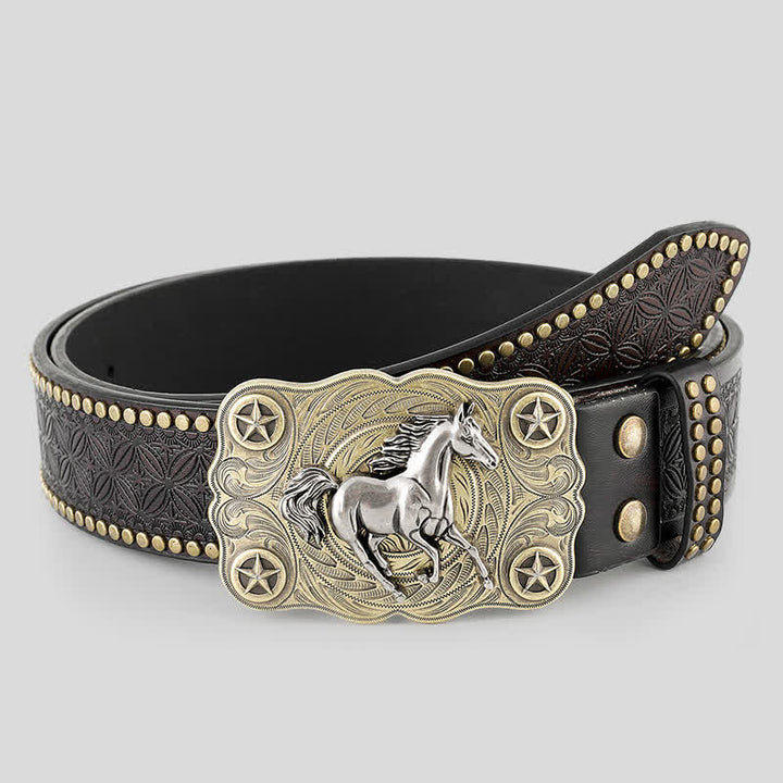 Men's Sturdy Horse Galloping Cowboy Leather Belt