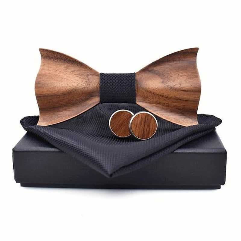 3Pcs Men's Small Checkered Wooden Bow Tie Set