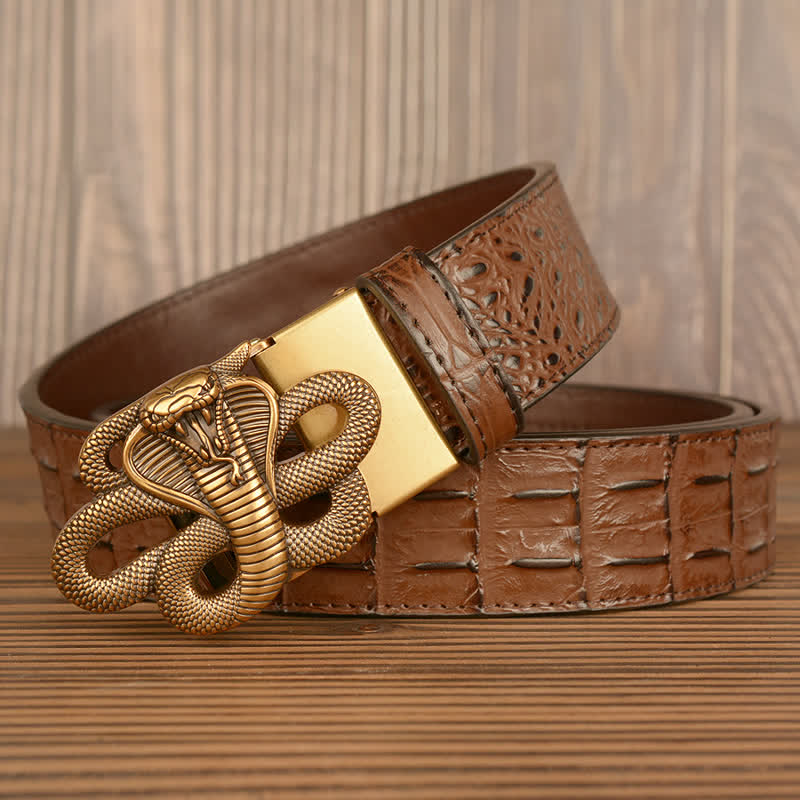 Men's Curled Cobra Alligator Pattern Leather Belt