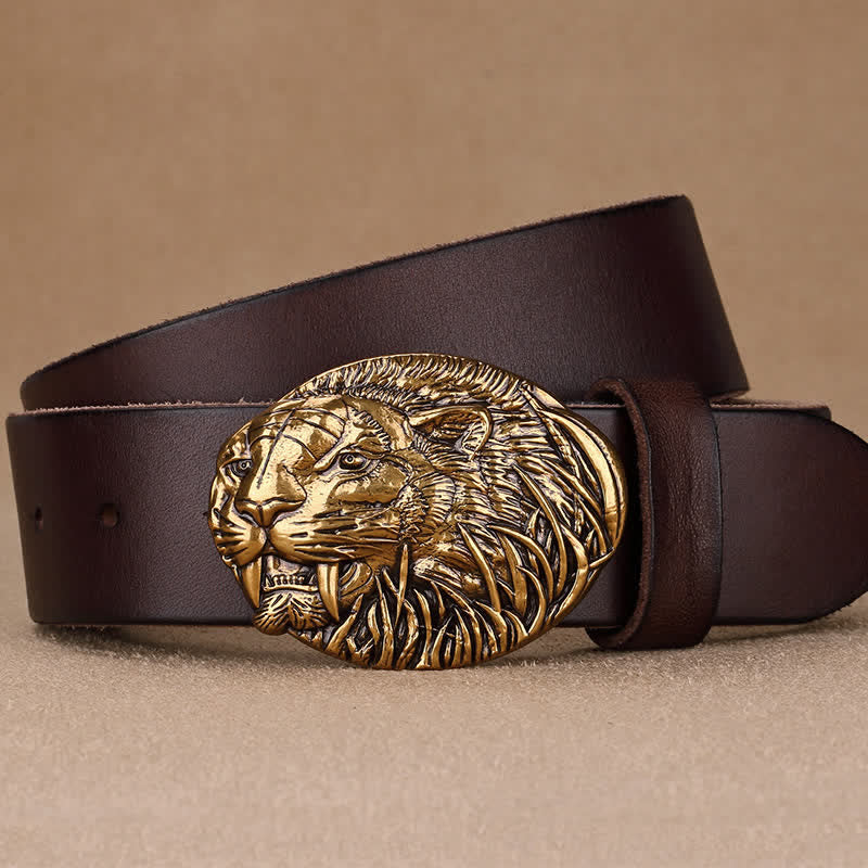 Men's Tiger Antique Plate Buckle Leather Belt