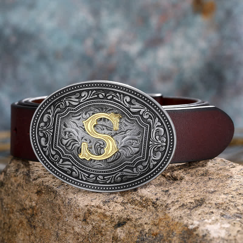 DIY Unisex Hip Hop Initial Letter Embossment Buckle Leather Belt
