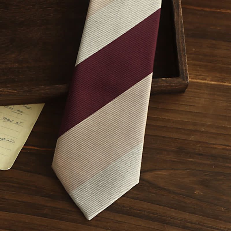 Men's Beige & Burgundy Diagonal Striped Necktie