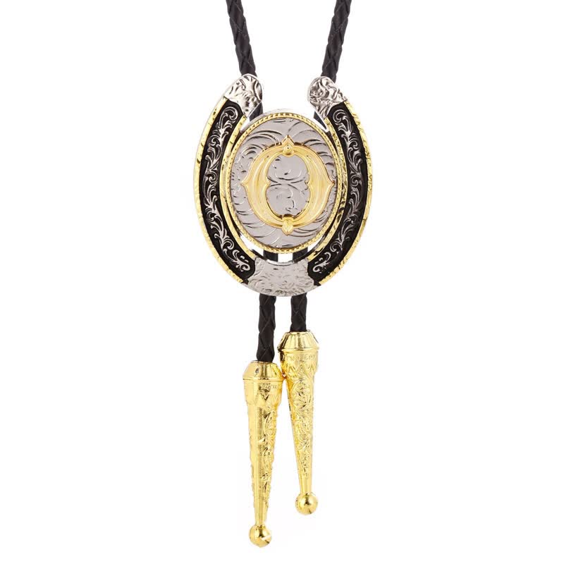 Modern Western Horseshoe Initial Letter A To Z Bolo Tie - Gold - O - image 18