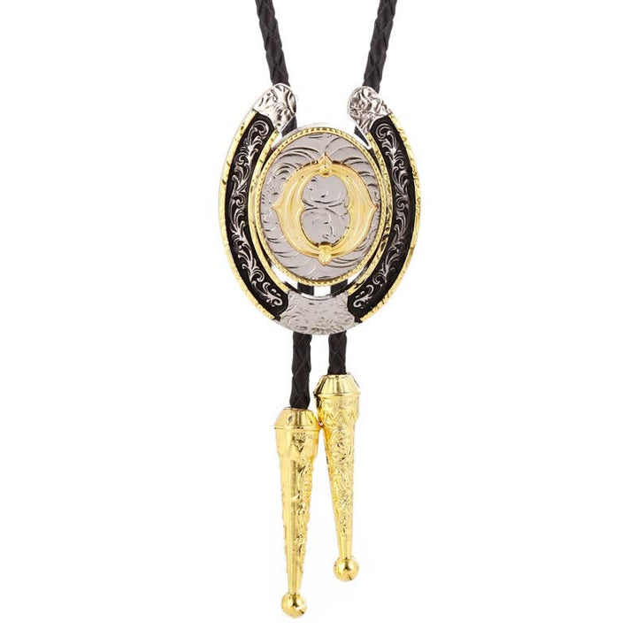 Modern Western Horseshoe Initial Letter A To Z Bolo Tie - Gold - O - image 18