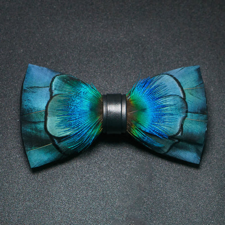 Kid's Lustrous Blue Feather Bow Tie with Lapel Pin