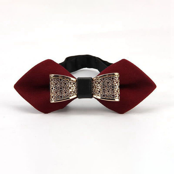 Men's Hollow Golden Flower Pointy Bow Tie