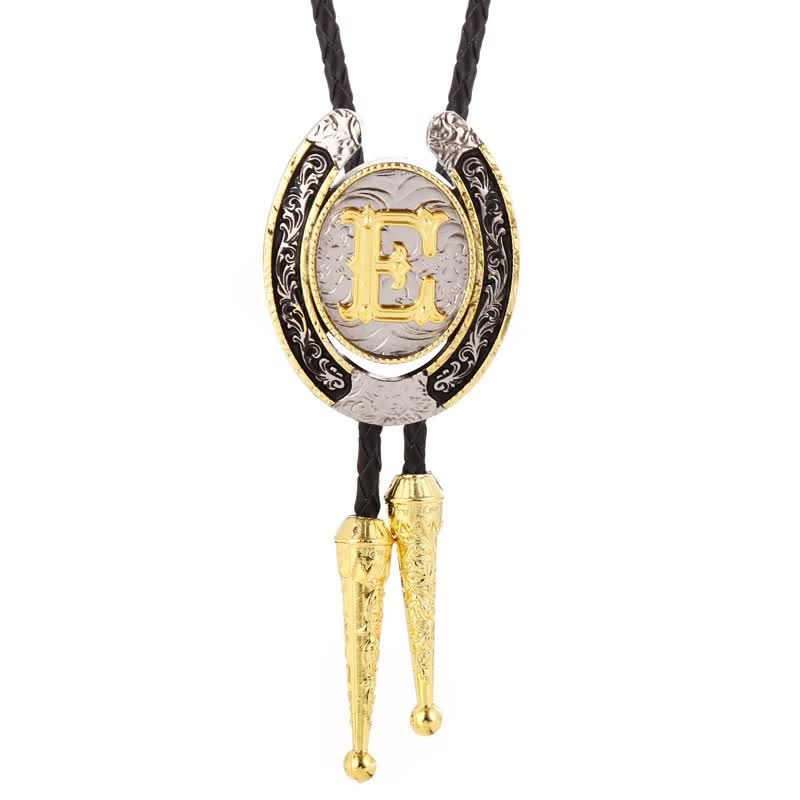 Modern Western Horseshoe Initial Letter A To Z Bolo Tie - Gold - E - image 8