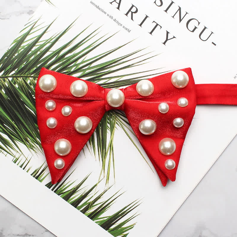 Pearls Bright Oversized Pointed Bow Tie - Red - image 1