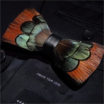 Lightgreen & Brown Feather Bow Tie