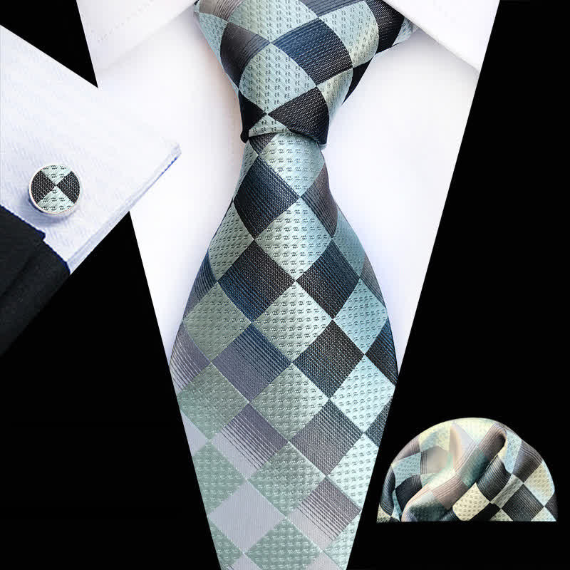 3Pcs Men's Contrast Color Checkerboard Necktie Set