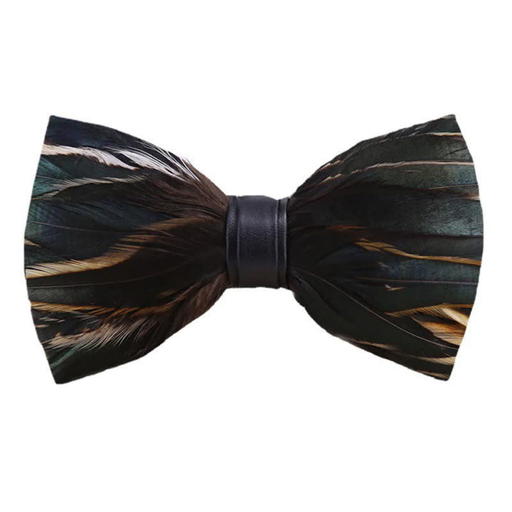 DarkSlateGray Feather Bow Tie with Lapel Pin