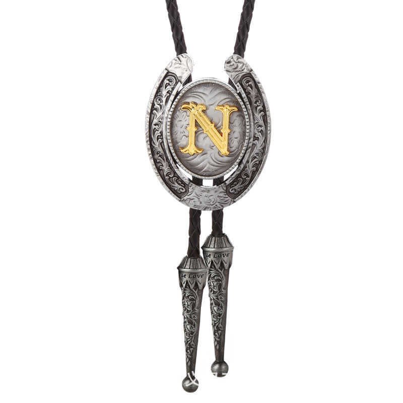 Modern Western Horseshoe Initial Letter A To Z Bolo Tie - Silver - N - image 43