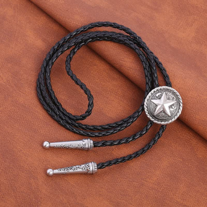 Five-Pointed Star Braided Leather Cord Bolo Tie