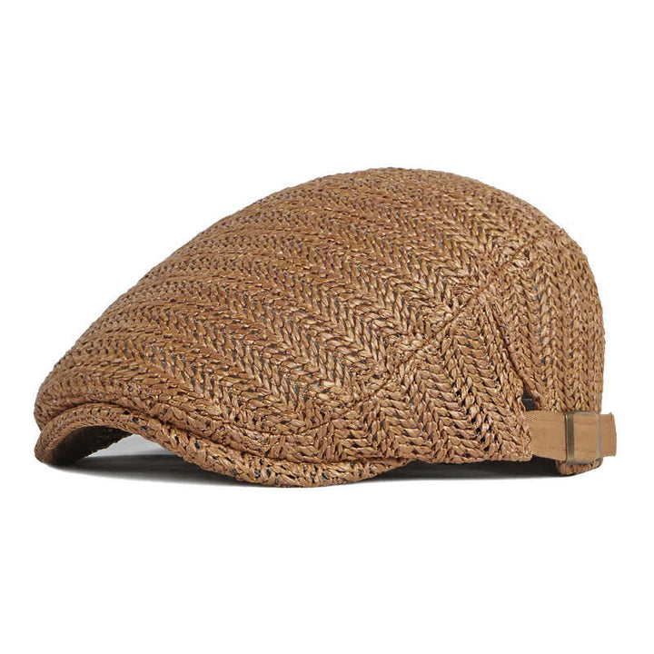 Summer Sunshade Weave Beret Cap - Brown - Adjustable (about 21 5/8"-23 5/8") - image 4