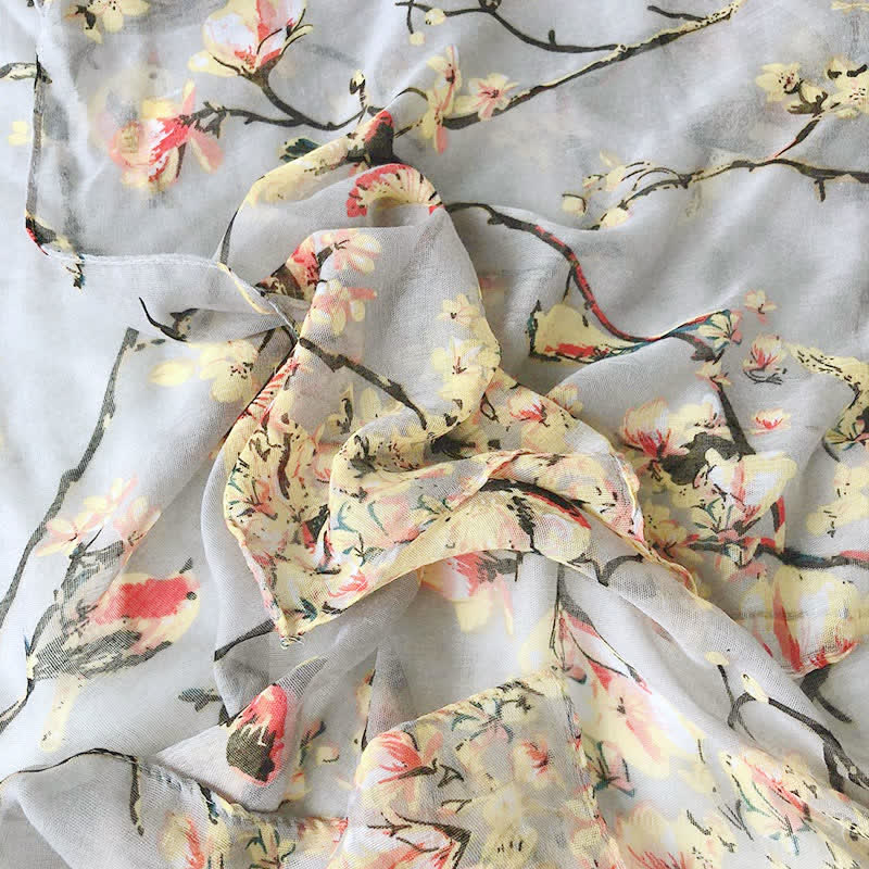 Women's Lightweight Blooming Floral Birds Scarf