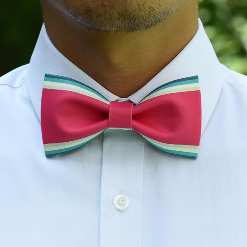 Men's Pink & Green Stripe Bow Tie