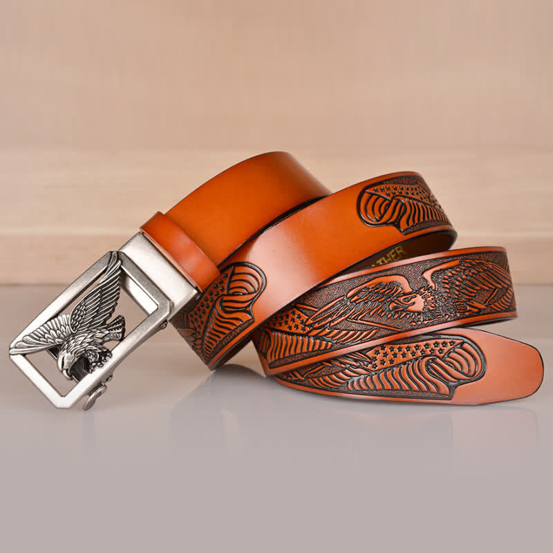 Men's Hollow Eagle Buckle Embossed Leather Belt