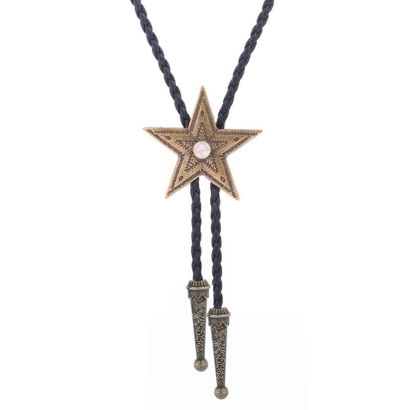 Vintage Natural Stone Star Pendant Necklace Bolo Tie