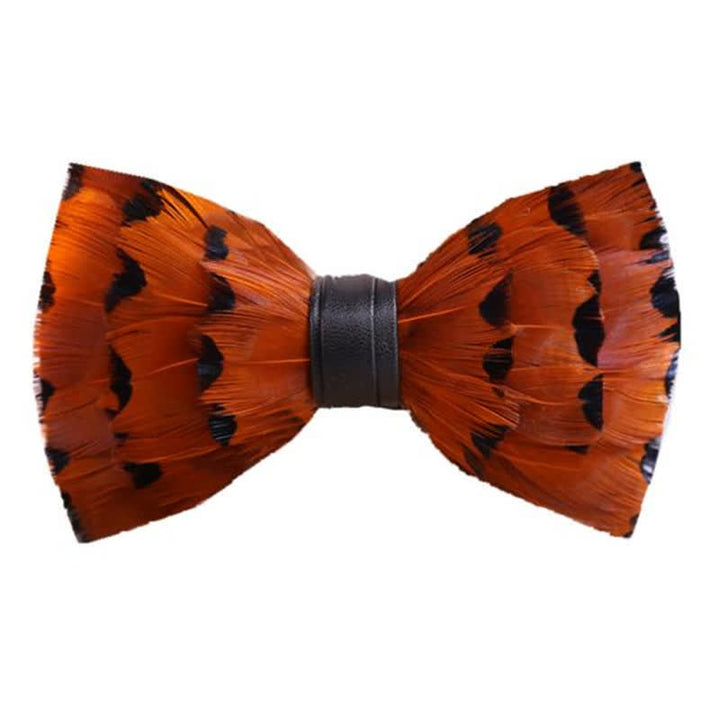 Vibrant Orange Finch Tail Feather Bow Tie with Lapel Pin