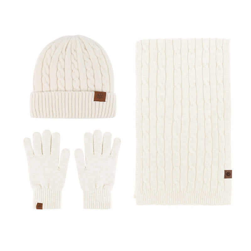 3Pcs Unisex Warm Hat Scarf Gloves Set