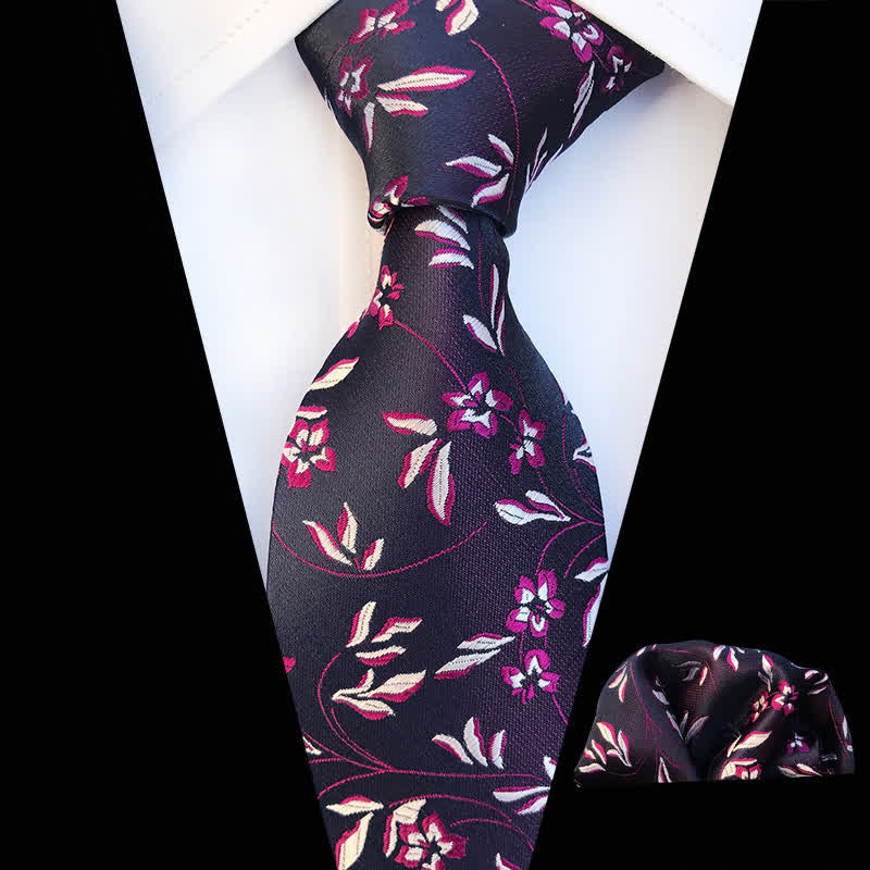 2Pcs Men's Burning Flame Floral Necktie Set - Purple - image 1