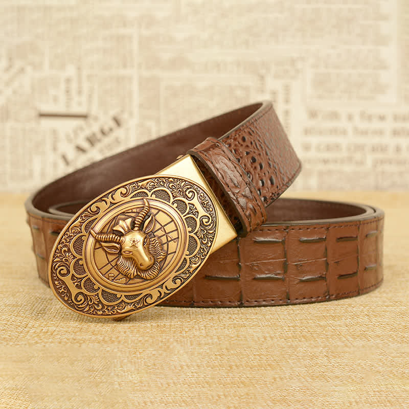 Men's Wild Goat Alligator Pattern Leather Belt