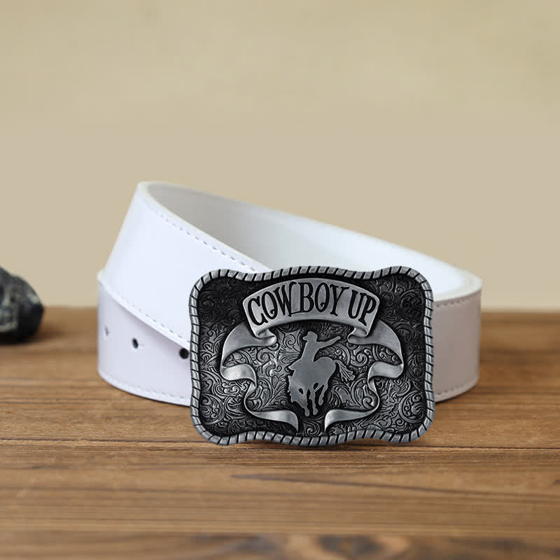 Men's DIY Cowboy Up Rodeo Horse Buckle Leather Belt