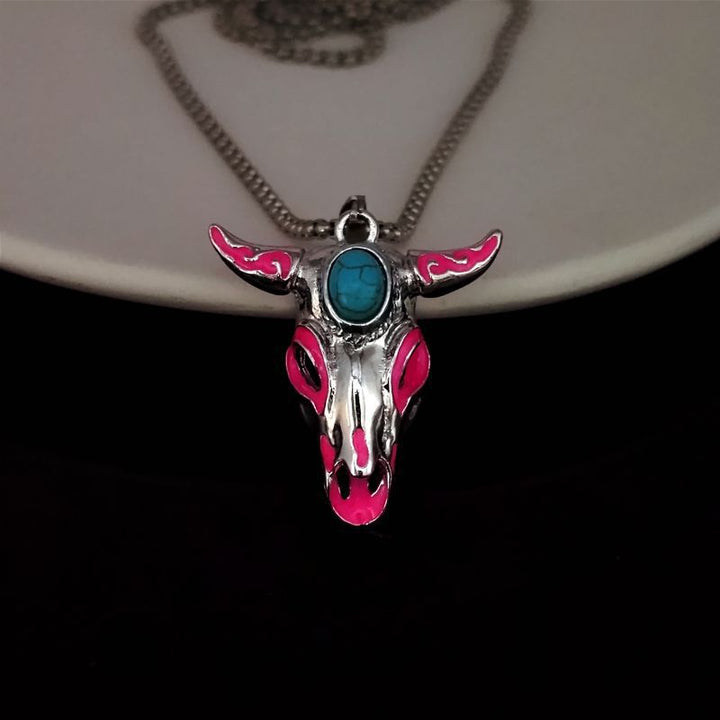 Men's Vintage Western Glow in the Dark Bull Skull Necklace - Rose - image 7