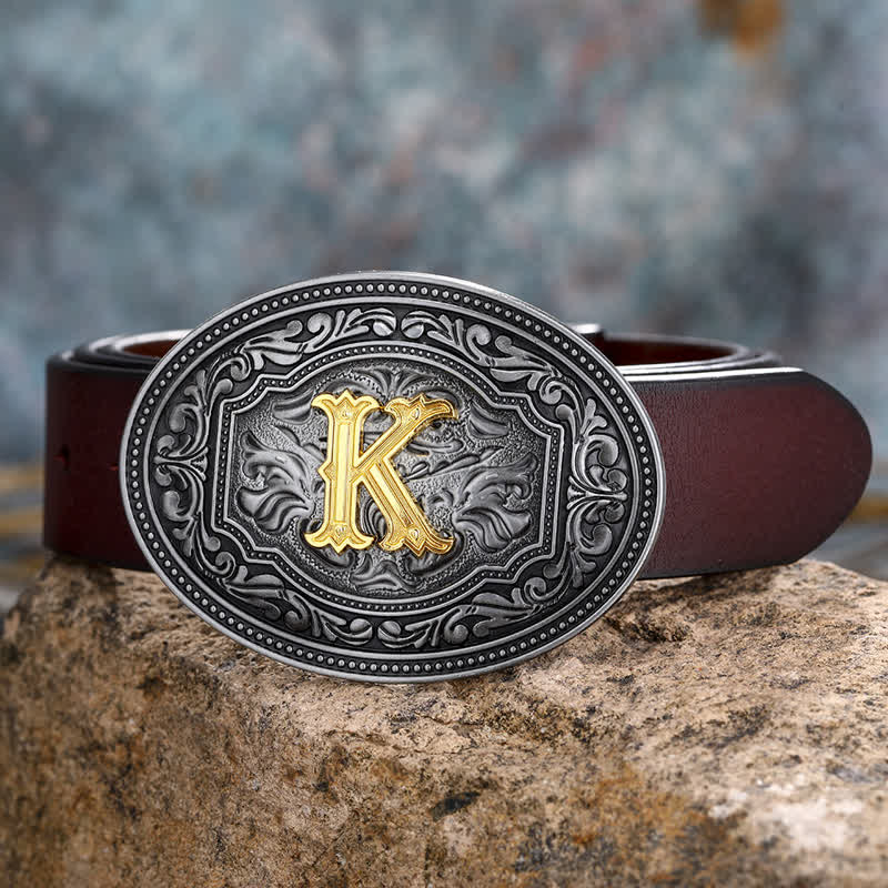 DIY Unisex Hip Hop Initial Letter Embossment Buckle Leather Belt