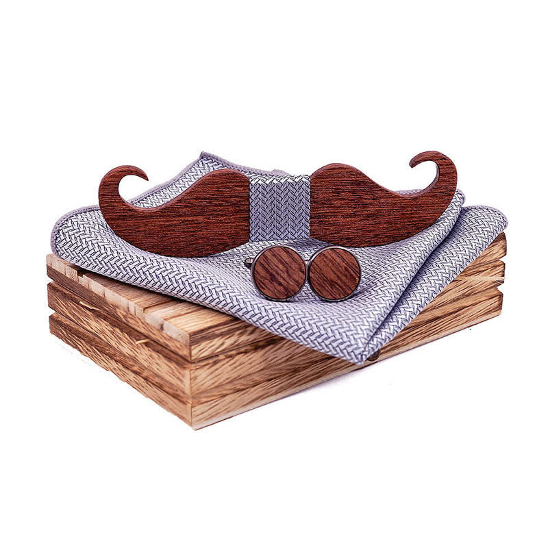 3Pcs Men's Gentleman Moustache Wooden Bow Tie Set