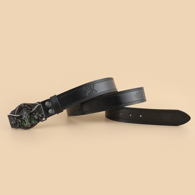 Men's Domineering Bull Head Black Leather Belt