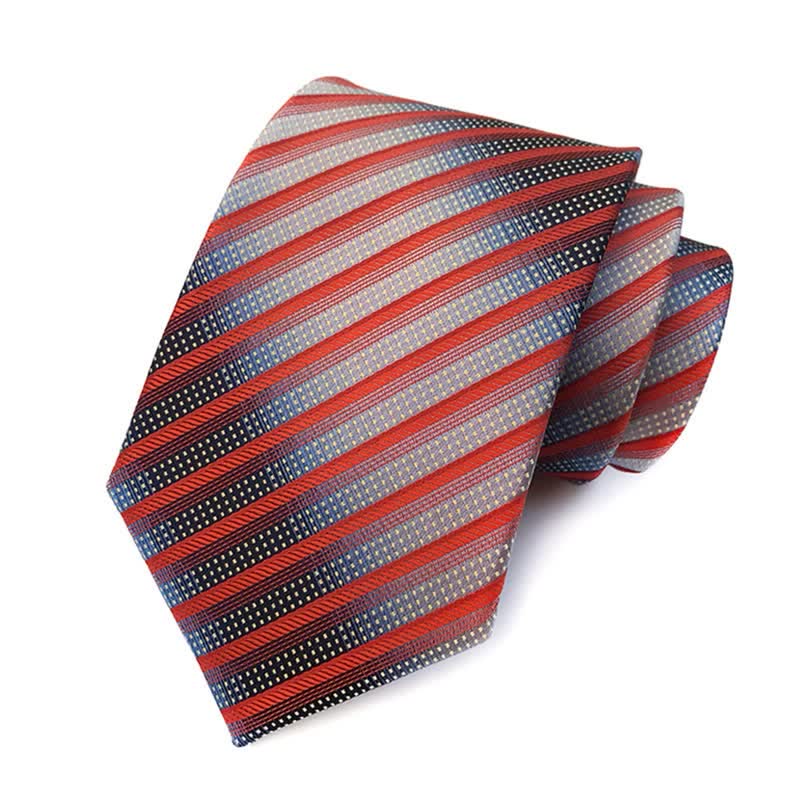 3Pcs Men's Modern Orange & Gray Striped Necktie Set