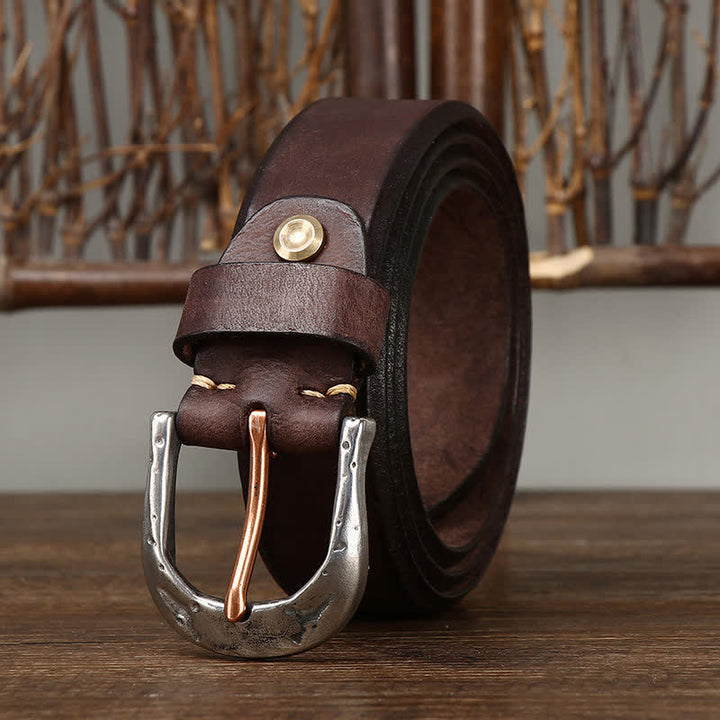 Men's Classic Vintage Carved Buckle Leather Belt