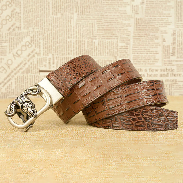 Men's Goat Head Crocodile Print Automatic Buckle Leather Belt