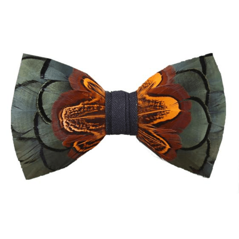 Kid's DarkSeaGreen & Rust Feather Bow Tie with Lapel Pin