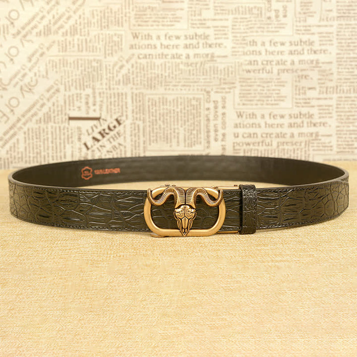 Men's Goat Head Crocodile Print Automatic Buckle Leather Belt