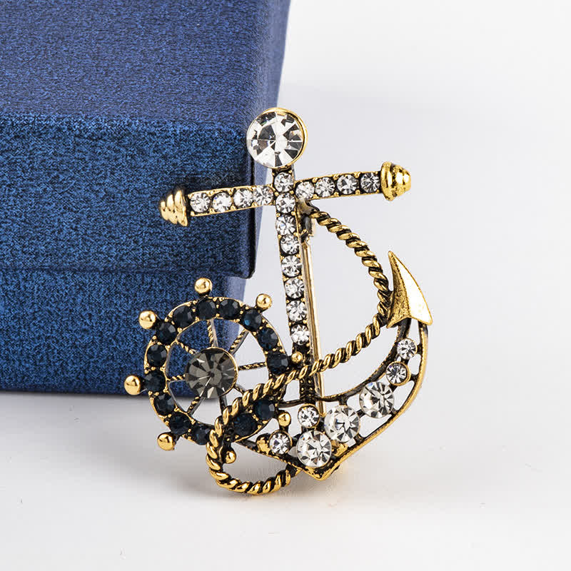 Men's Helmsman Navy Anchor Brooch - Antique Gold - image 6