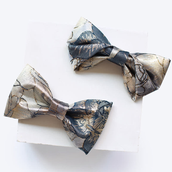 Men's Glittering Gold & Blue Floral Bow Tie