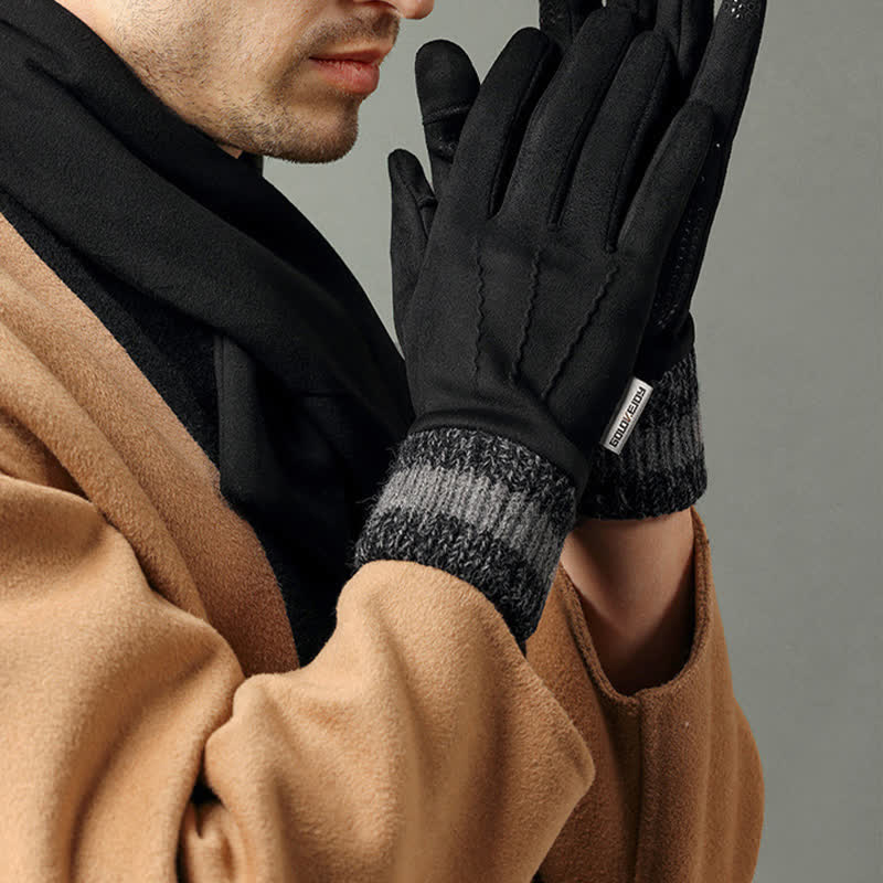 Unisex Suede Fleece Non-slip Flip Split Finger Gloves