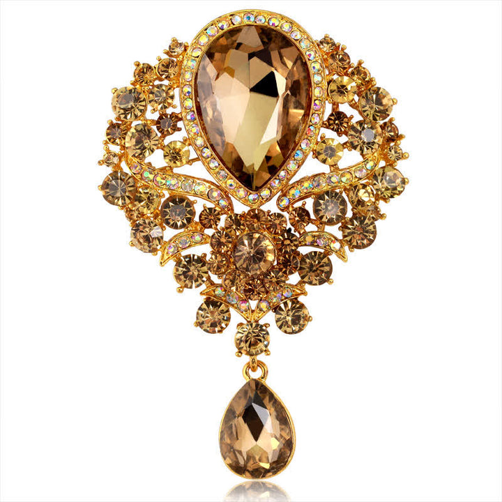 Women's Clear Glass Flower Waterdrop Brooch